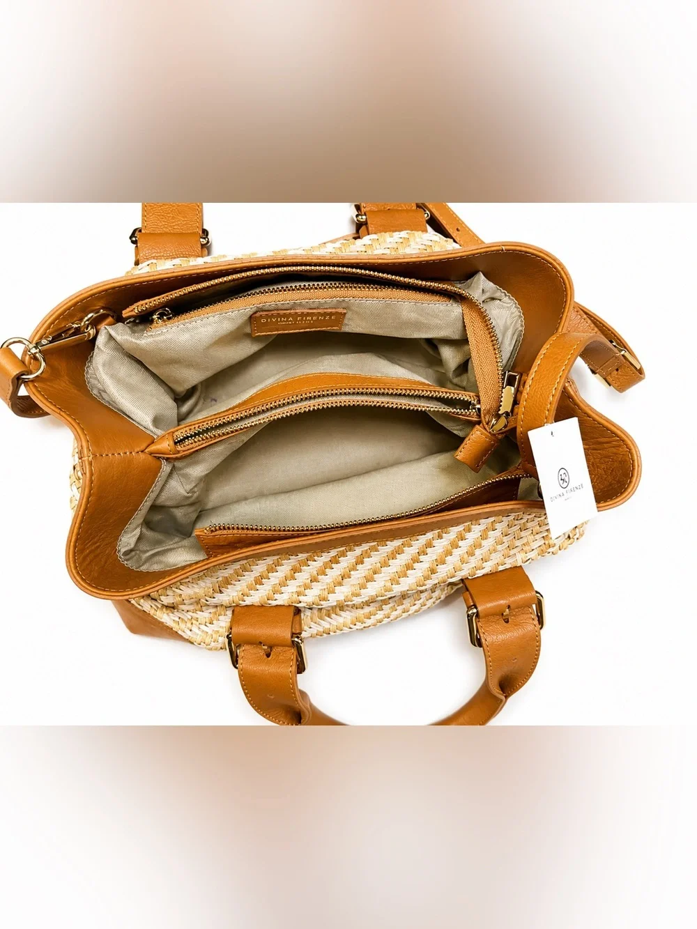 Divina Firenze Italian Leather Straw Bag BNWT Made in Italy $498 Retail🤎